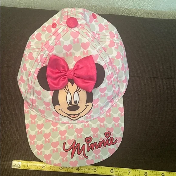 #9560+ Disney Minnie Mouse Hat with 3 D Bow/ Pink and White Hearts - Picture 4 of 8